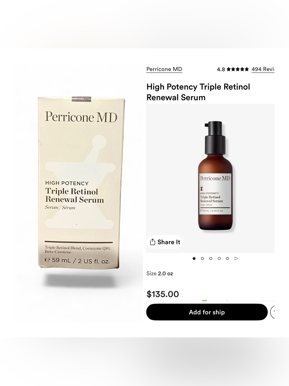 Perricone MD High Potency Triple Retinol Renewal Serum, 2 oz.